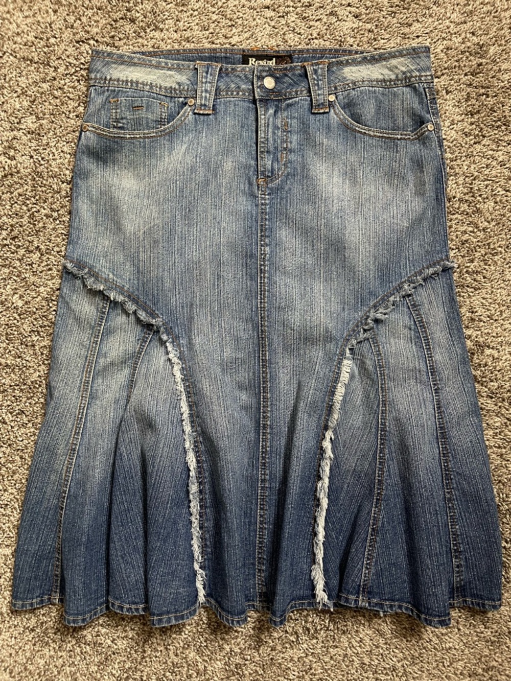 Rewind Vintage Y2K Paneled Frayed Hem Denim Mermaid Midi Skirt Size 13